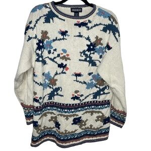 VTG Mixed Blues Floral Knit Ramie Sweater Women's Size M Blemish